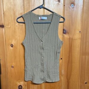 Free people Sleeveless Button-Down Ribbed Top - tan